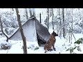 Winter Snowstorm Camping With My Dog | Bushcraft Survival, Stove Cooking, Nature Movie, Asmr