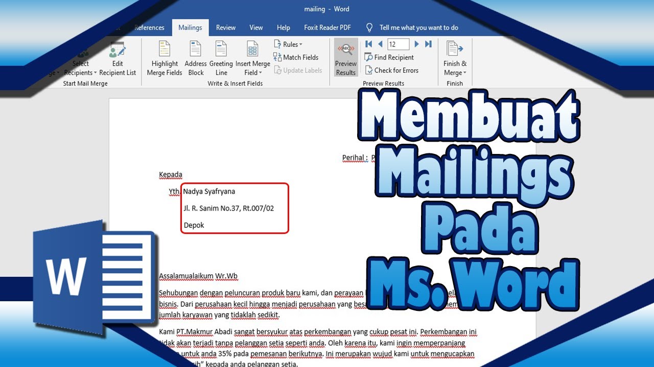 Membuat Mailings Pada Word Youtube