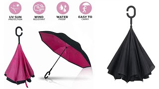 SHREVI IMPEX Windproof, Reverse Umbrella with UV Protection, Upside Down Umbrella \u0026 C-Shaped Handle