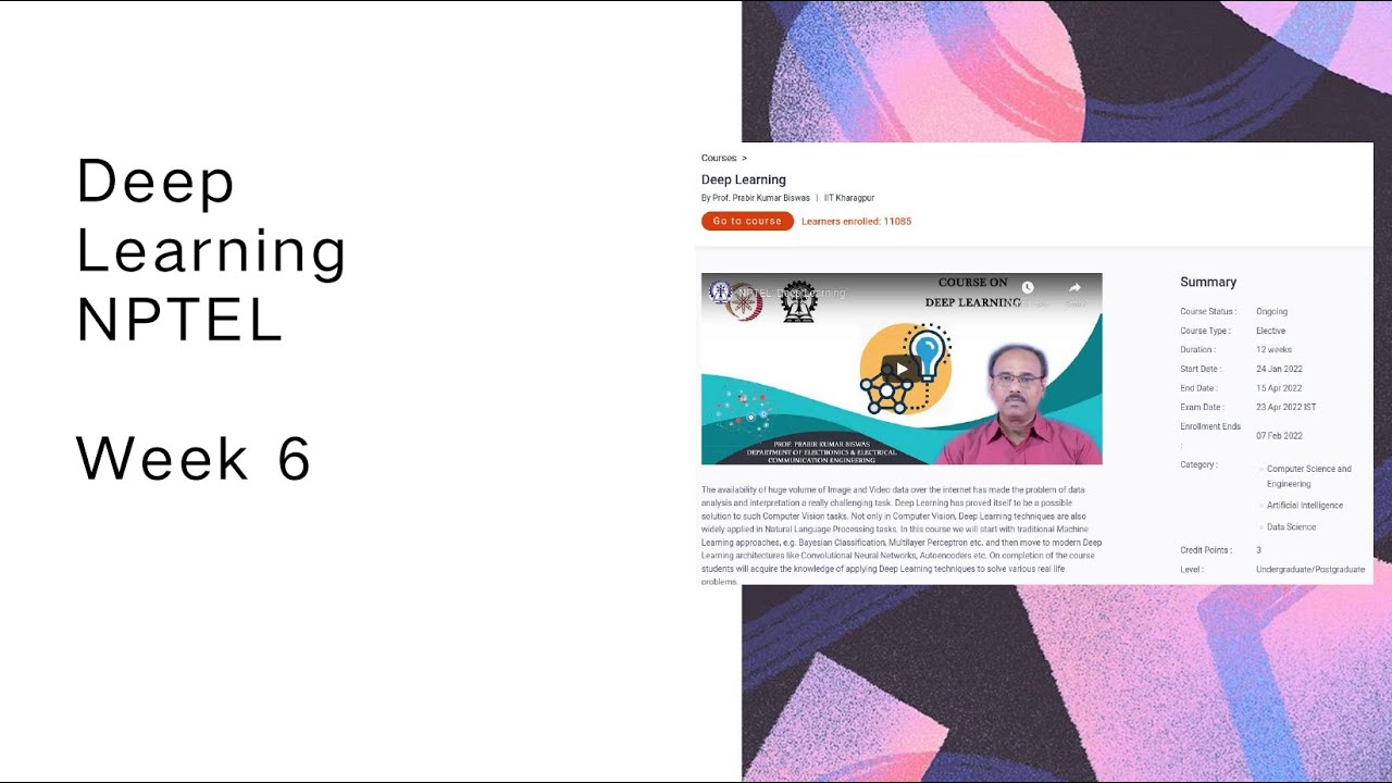Deep Learning Nptel 2022 Week 6 With Solutions Youtube