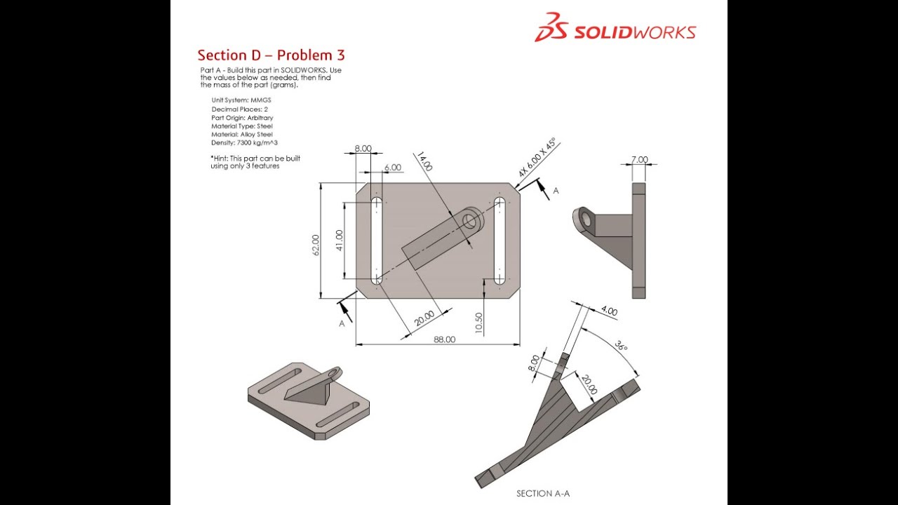 Solidworks Cswa Exam Practice Part Modelling Section D 3 Youtube