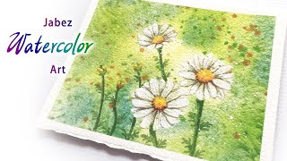 浪漫花卉水彩畫《水彩白色瑪格麗特花》Watercolor white marguerite flowers | 水彩の白いマーガレットの花 | 수채화 흰색 마가렛 꽃《DIY彩繪系列 #88》