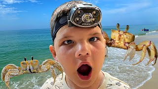 CRABS BURIED in THE SAND!! CALEB & DADDY Catch Ghost Crabs and Bugs at the Beach! CALEB PRETEND PLAY