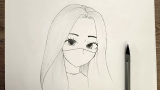Easy anime drawing | How to draw anime girl wearing a mask easy step-by-step