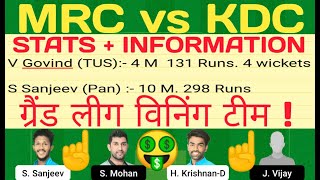 MRC vs KDC Dream11 ! MRC vs KDC Prediction ! MRC vs KDC ! Mrc vs Kdc Live ! Dream11 ! KDC vs MRC !