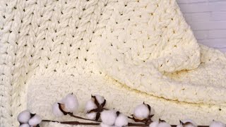 Зефирный плед из Ализе Пуффи Файн. Вязание без спиц и крючка.