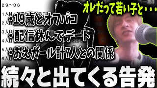 【反省】芋づる式に出てくる暴露。女性関係の全てを話すおおえのたかゆき