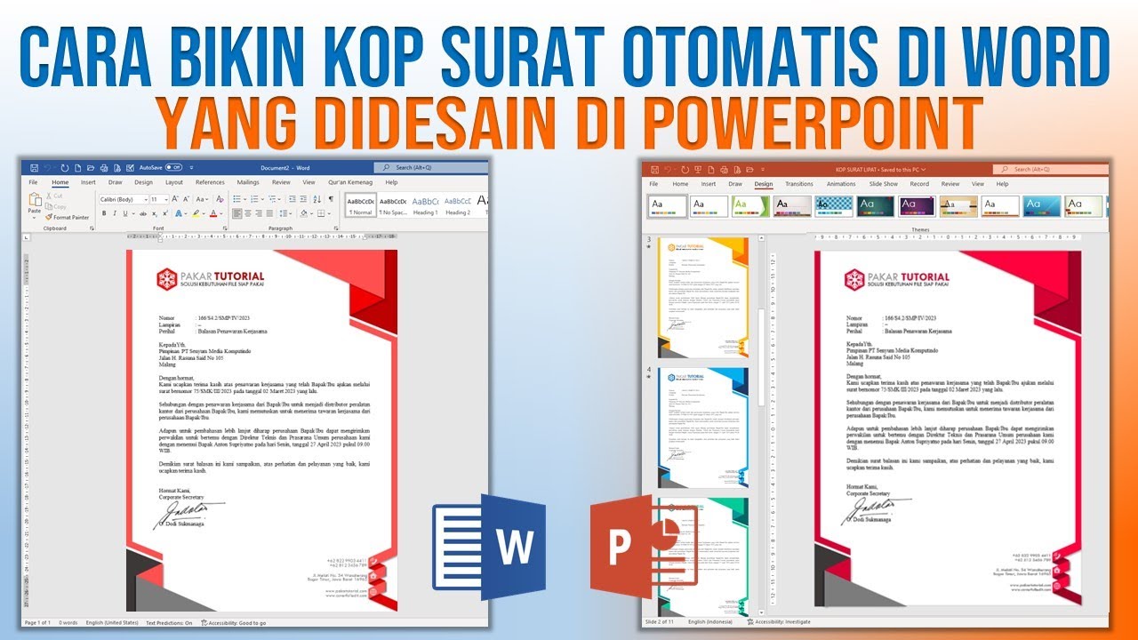 Cara Buat Kop Surat Otomatis Di Word Yang Didesain Di PowerPoint - YouTube