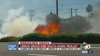 Lemon Grove fire shuts down trolley