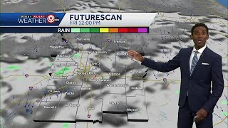 Clouds increase overnight leading to slight chance for storms