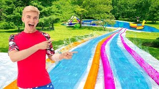 Worlds BIGGEST Inflatable Backyard Slip N Slide!! (Sharer Family Ultimate Surprise Party Reveal)