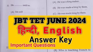 HP JBT TET 2024 ANSWER KEY HINDI AND ENGLISH SECTION JBT TET 2024 JBT TET QUESTION PAPER