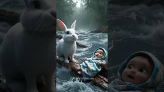 Rabbit saves baby floating in water🐰| #rabbitrescue #cuteanimals #animalrescue #ai