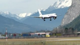 Monarch B757-200 spectacular valley landing \u0026 take-off @ Innsbruck - 18/01/2014