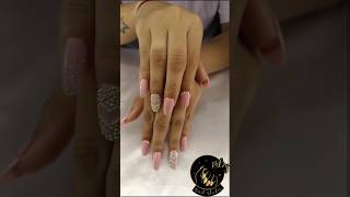 Elegant pink bridal nails with a sparkling heart transformation!  #shorts #ritzynailstudio