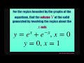 Find volume of solid generated by revolving the region about x axis y = e^x + e^(-x), x = 1, x =0,