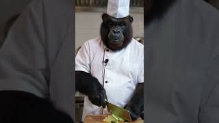 [AI]Silverback gorilla cuts vegetables in a daze