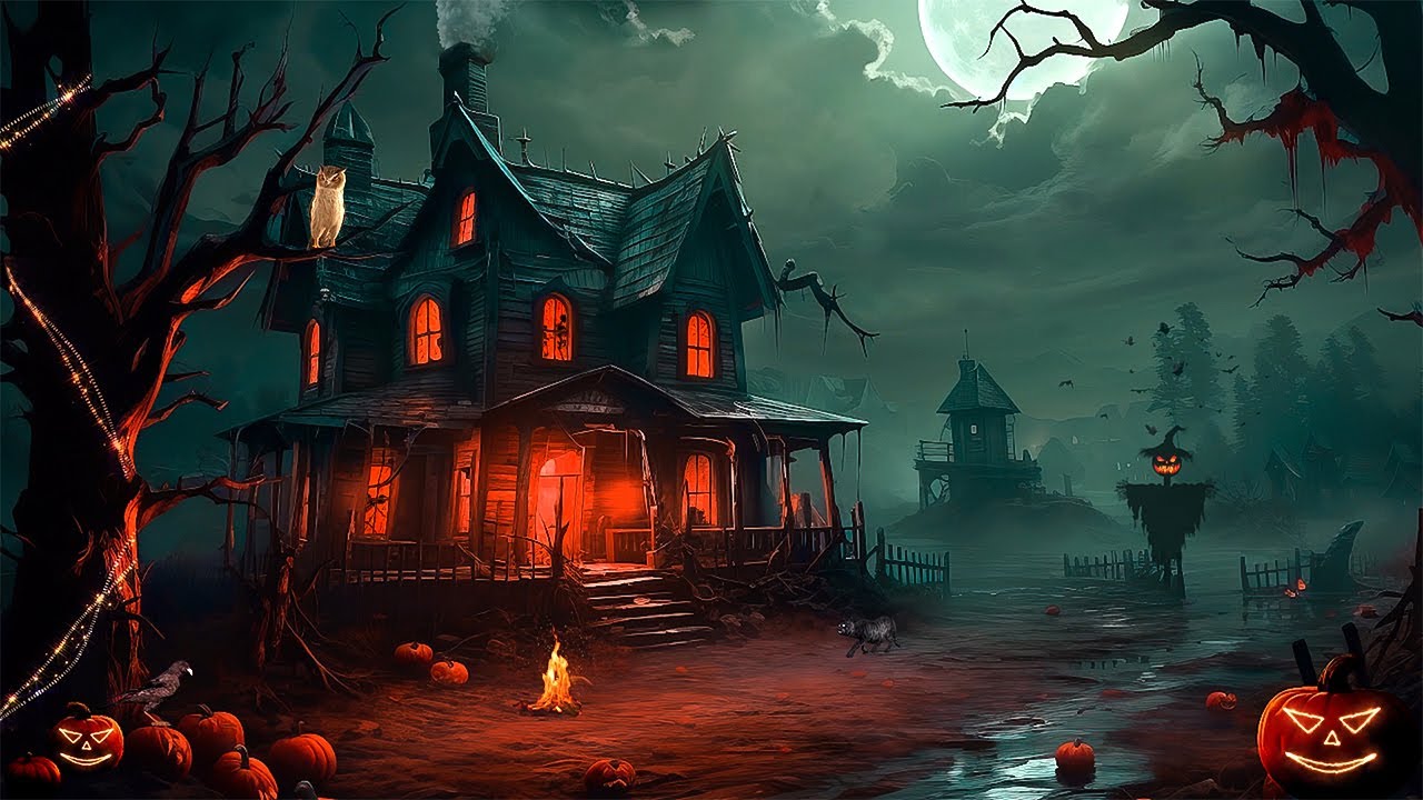 🎃Haunted House Halloween Ambience With Relaxing Spooky Sounds And White ...