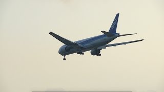 【飛行】 ANA : BOEING 777-200  東京ゲートブリッジ上空を通過する飛行機　【羽田空港】