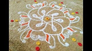 Simple \u0026 easy free hand Rangoli design🌷ಸುಲಭ ಮತ್ತು ಸರಳ ರಂಗೋಲಿ ವಿನ್ಯಾಸ🌷easy kolam ☘️ beutiful mugulu 🌷