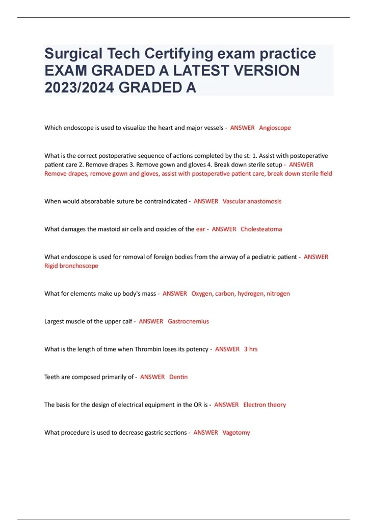 Surgical Tech Certifying Exam Practice EXAM GRADED A LATEST VERSION ...