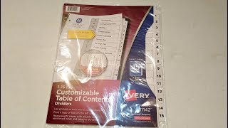 Unpacking Avery 1-15 Tab Customizable Table Of Contents Ready Index