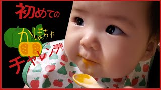 【離乳食】赤ちゃん、初めてカボチャを食べる。【５ヶ月】