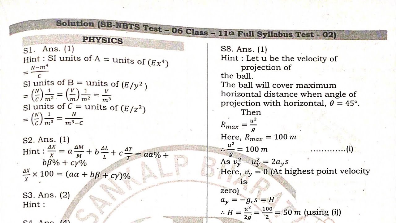 SB-NBTS Test -06 Class11th Full Syllabus Solution#neet #sbnbts #test # ...