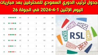 جدول ترتيب الدوري السعودي للمحترفين بعد مباريات اليوم الاثنين 1-4-2024 في الجولة 26