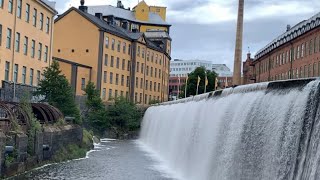 Sweden City Walk: Norrköping. River bank to 1800´s industrial area. Virtual walk w. natural sound.