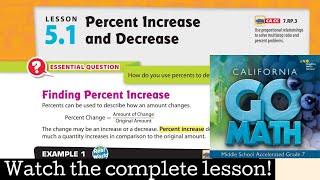 Lesson 5.1 Percent Increase and Decrease