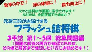 元奨三段がお届けする フラッシュ詰将棋 ３手詰総集編（第１回～第５回 問題＋解答）★1問ずつ解答表示されます★