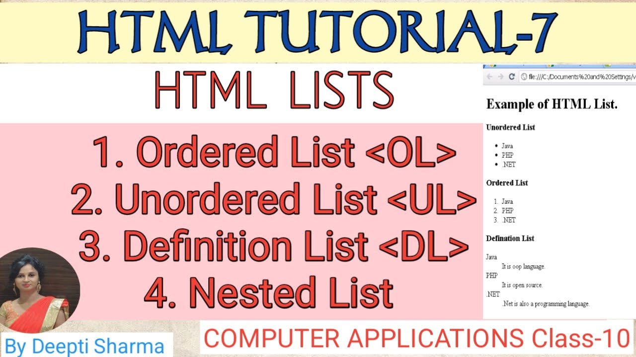 Html Lists Ordered List Unordered List Description List Nested