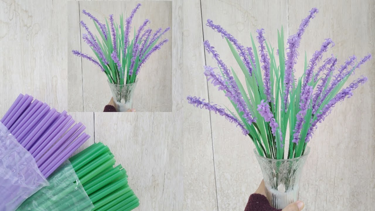 DIY Cara Membuat Bunga Lavender Dari Sedotan / Pipet - YouTube