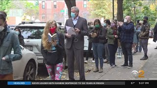 Mayor De Blasio Waits In Long Line To Cast Vote In Brooklyn