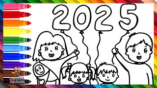 Dibuja y Colorea Una Familia En Nochevieja 👩👨👶👧👦🎉🎈❤️ Padres E Hijos 👨‍👩‍👧‍👧2025🎉🌈