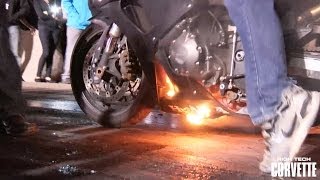 Motorcycle Catches Fire - TX2K14 Burnout Contest