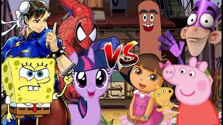 MUGEN Battle 444: Spider-Man, TwilightSparkle, Chun-li, KiSpongeBob VS PeppaPig, Dora, Fanboy, Frank