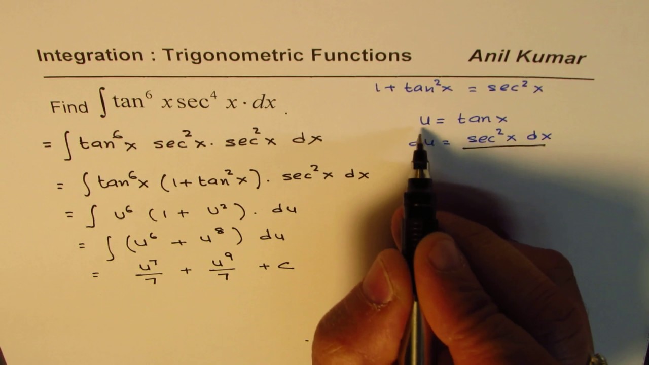 Calculus Integration Strategy Trig Tan^6x Sec^4x Even Power Products ...