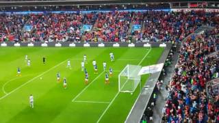 Romelu Lukaku brilliant header against Vålerenga in Oslo, filmed from stands