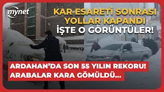 Ardahan'da son 55 yılın rekoru! Arabalar kara gömüldü, yollar kapandı, okullar tatil edildi!