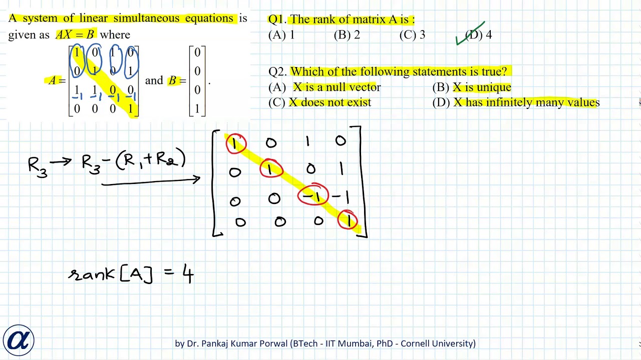 A System Of Linear Simultaneous Equations Is Given As AX = B - YouTube