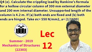 Calculate the crippling load by Rankine’s formula. (Mechanics of Structures) 12