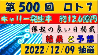 第500回 ロト7予想　2022年12月9日抽選◎選んで6等的中