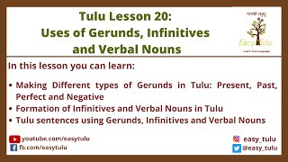 Tulu Lesson 20: Uses of Gerunds, Infinitives and Verbal Nouns