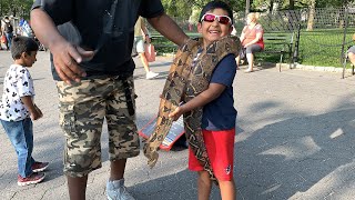 Little Boy Playing with the Pythons | SHA KIDS FUN