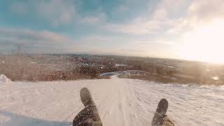 Riding down a hill with pulkka in Finland, Malminkartano (Go Pro Hero 2)