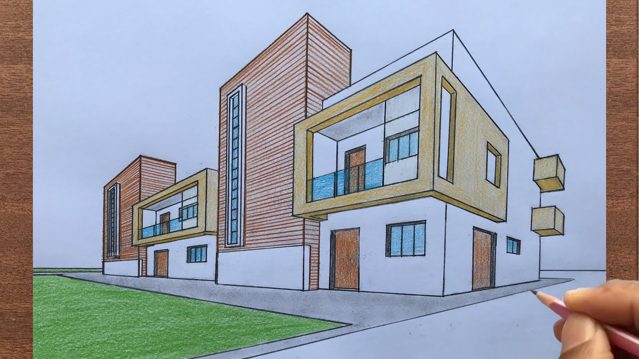 How To Draw A House Using 2 Point Perspective Step By Step Youtube