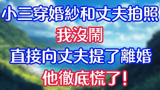 小三穿我婚紗和丈夫拍照，我沒鬧，直接向丈夫提了離婚，他徹底慌了！#情感故事#小说#情感故事#家庭故事