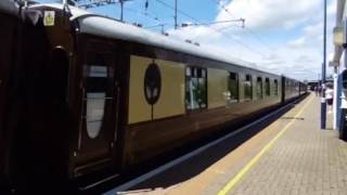 DB class 67005 leads the Orient express through Ashford with 67006 on the rear.